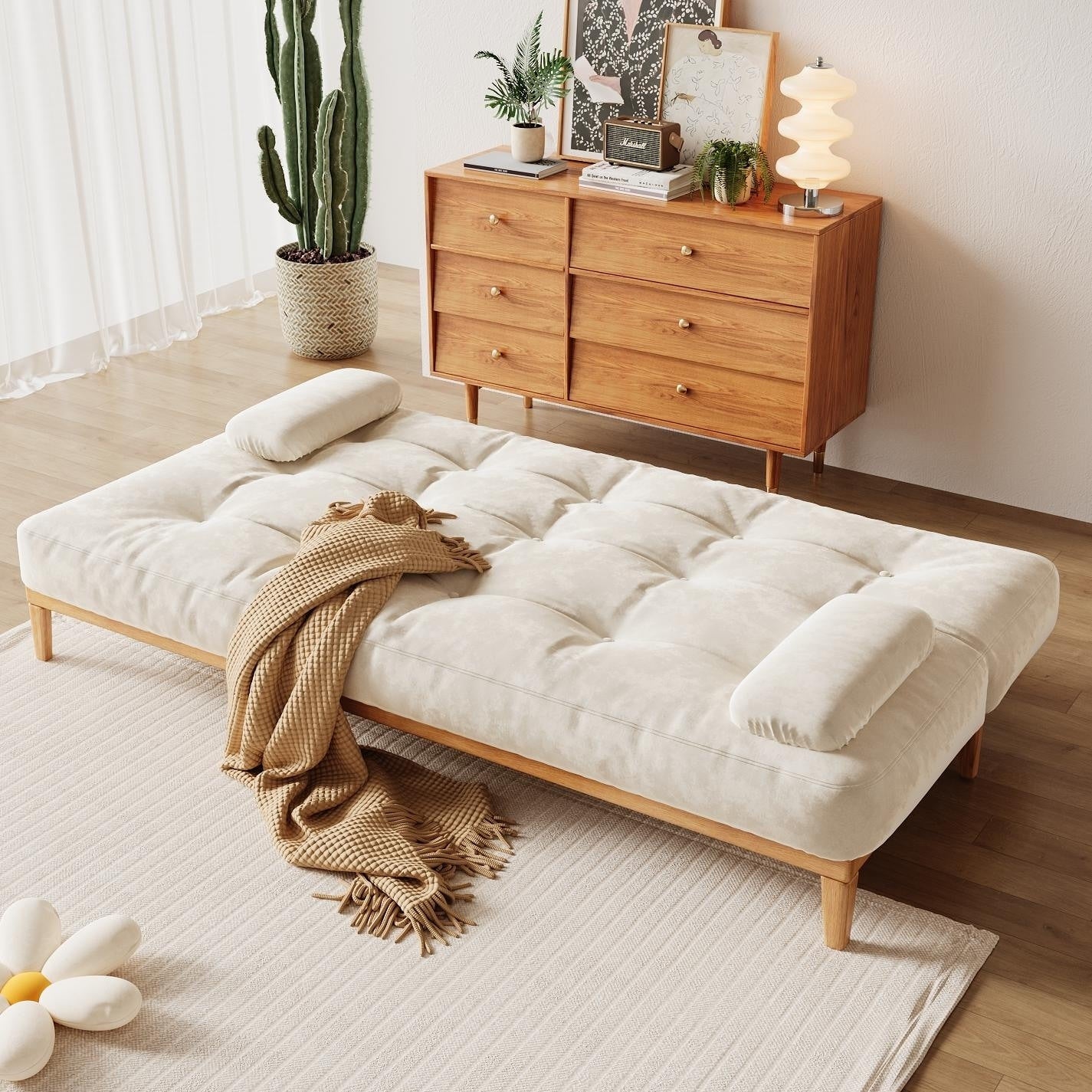 JASIWAY Modern Solid Wood Sleeper Sofa Bed
