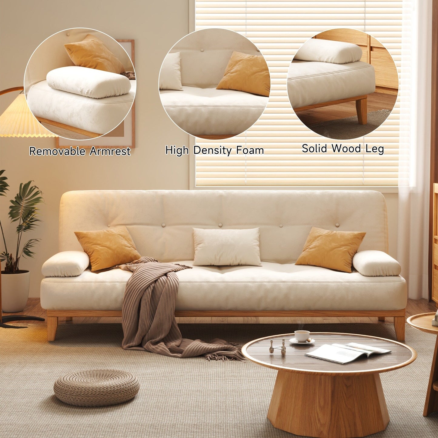 JASIWAY Modern Solid Wood Sleeper Sofa Bed