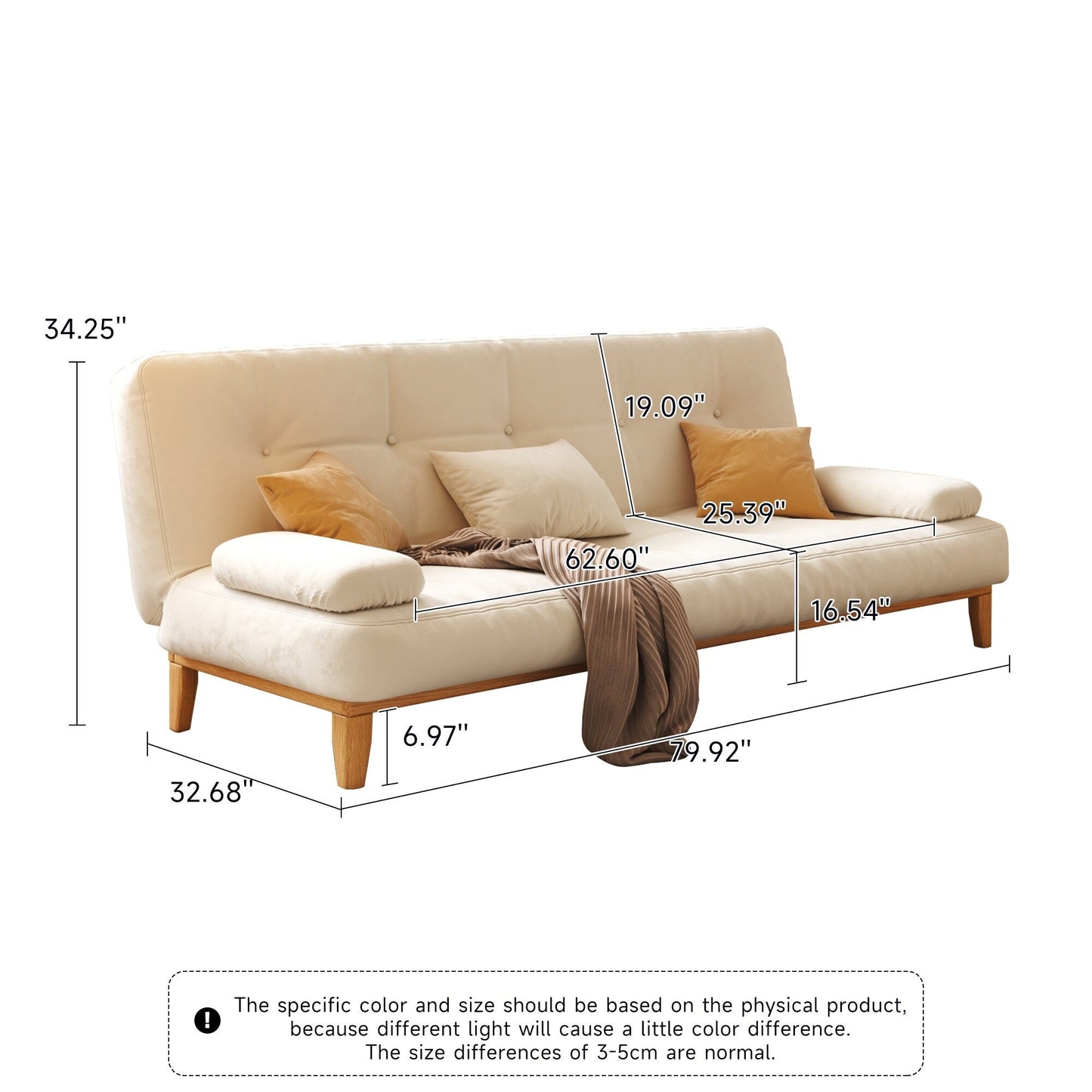 JASIWAY Modern Solid Wood Sleeper Sofa Bed