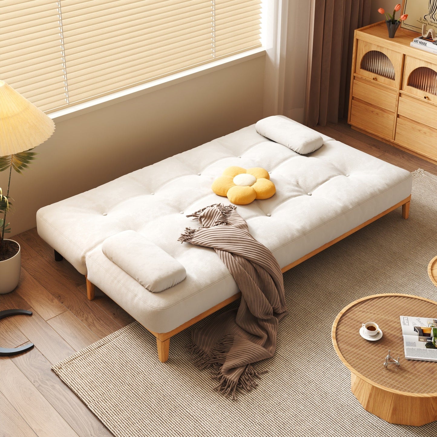 JASIWAY Modern Solid Wood Sleeper Sofa Bed