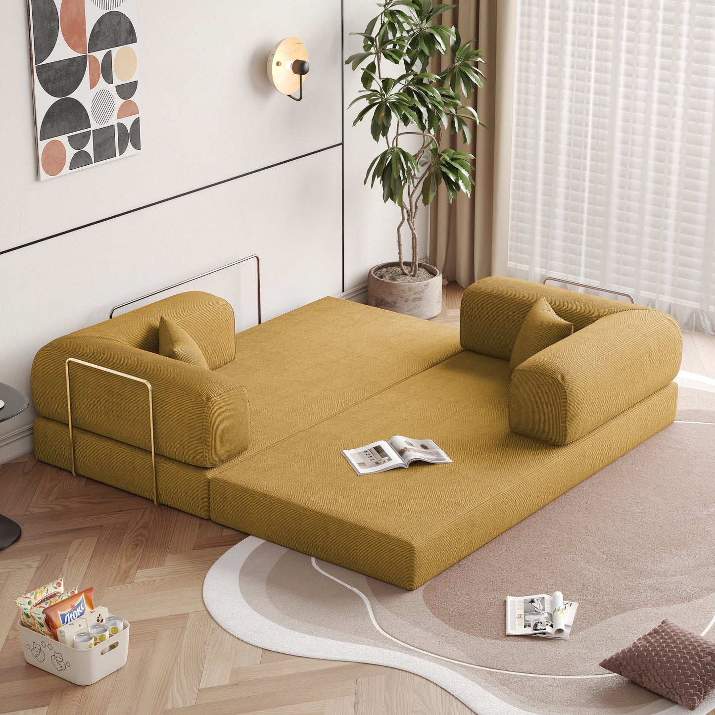 JASIWAY Modern Vintage Convertible Sleeper Sofa Bed