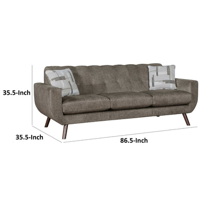 Jany Sofa with 2 Pillows, 87 Inch Brown Microfiber, Walnut Tone