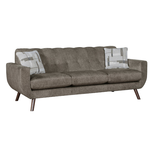 Jany Sofa with 2 Pillows, 87 Inch Brown Microfiber, Walnut Tone