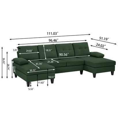 Jarenie U-Shaped 4 Seat Sectional Sofa Couch with Double Chaise for Living Room