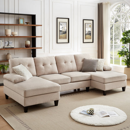Jarenie U-Shaped 4 Seat Sectional Sofa Couch with Double Chaise for Living Room