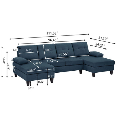 Jarenie U-Shaped 4 Seat Sectional Sofa Couch with Double Chaise for Living Room
