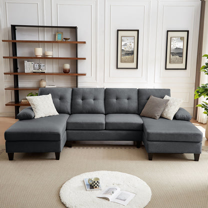 Jarenie U-Shaped 4 Seat Sectional Sofa Couch with Double Chaise for Living Room