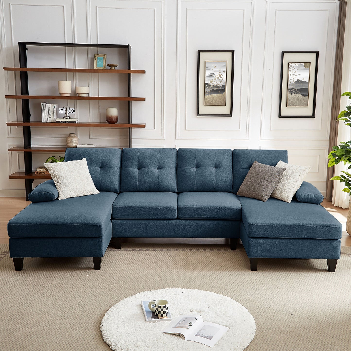 Jarenie U-Shaped 4 Seat Sectional Sofa Couch with Double Chaise for Living Room