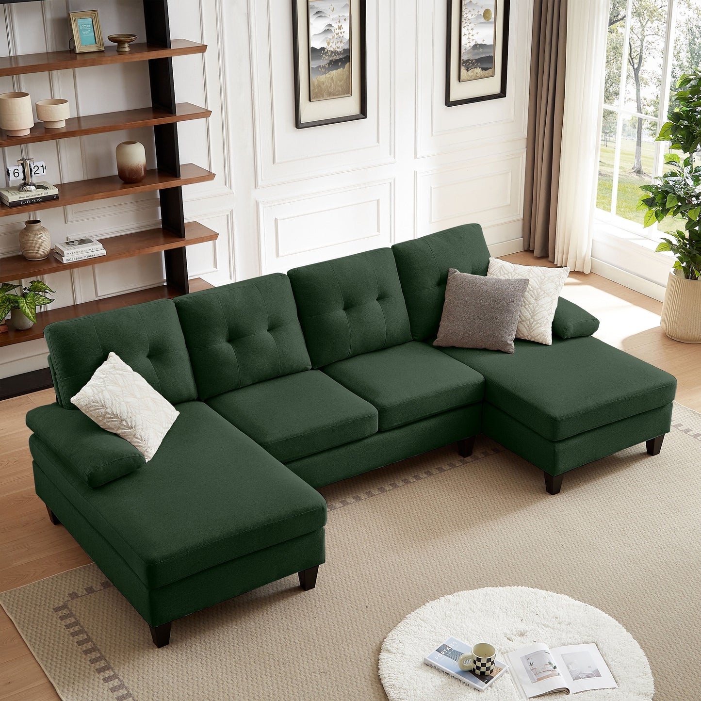 Jarenie U-Shaped 4 Seat Sectional Sofa Couch with Double Chaise for Living Room