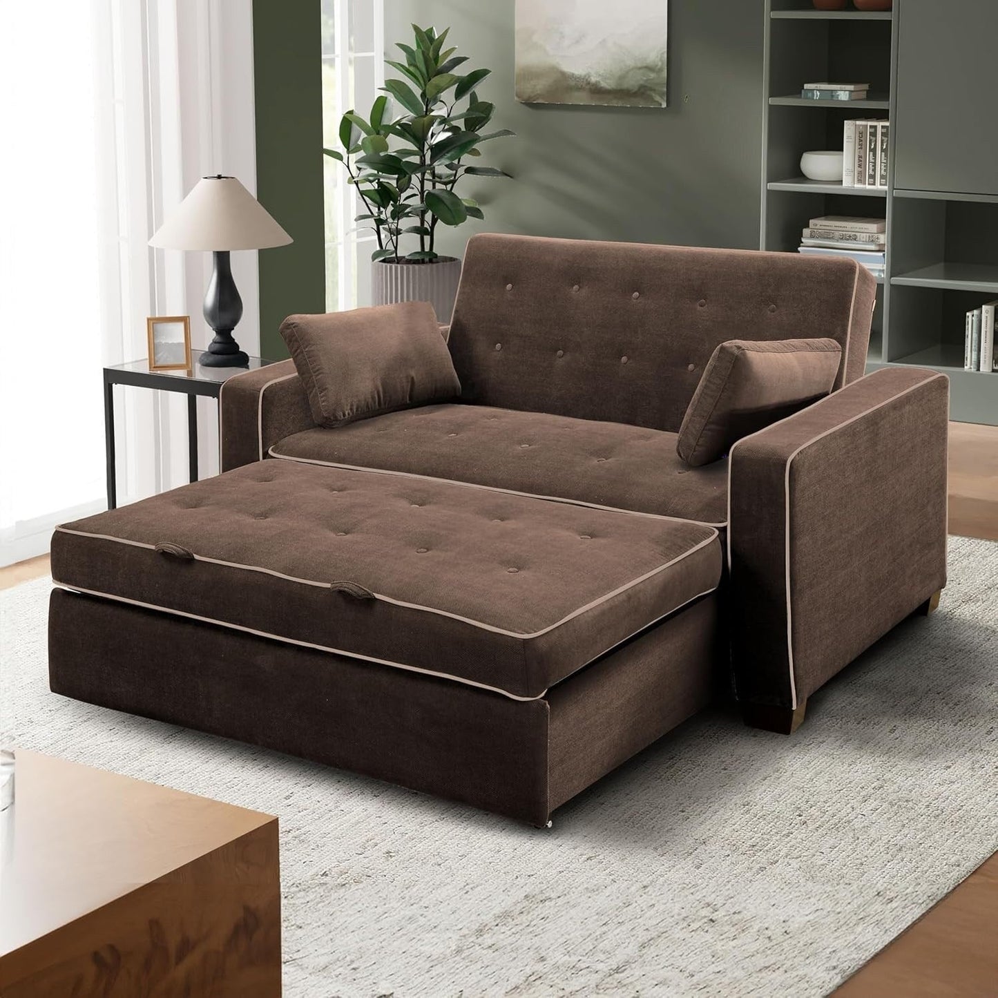 Java Queen Microfiber Loveseat with Pull-Out Sleeper - Convertible Sofa Bed for Living Room & Guest Room