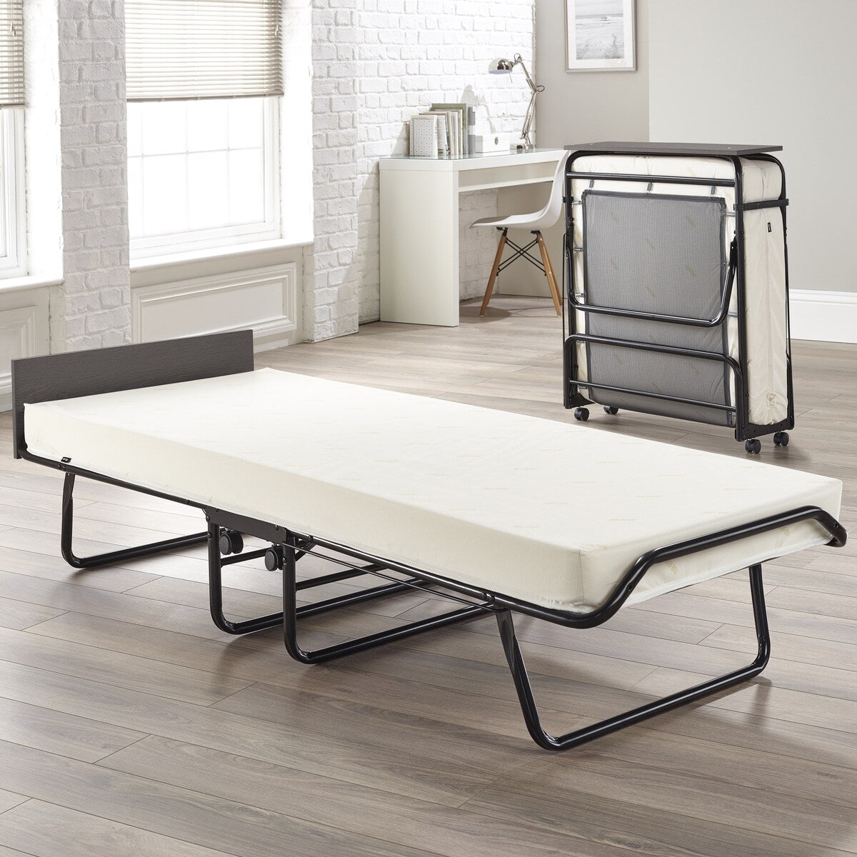 Jay-Be Visitor Contract Cot Folding Bed with Performance e-Fibre Mattress and Automatic Folding Legs, Compact, Twin