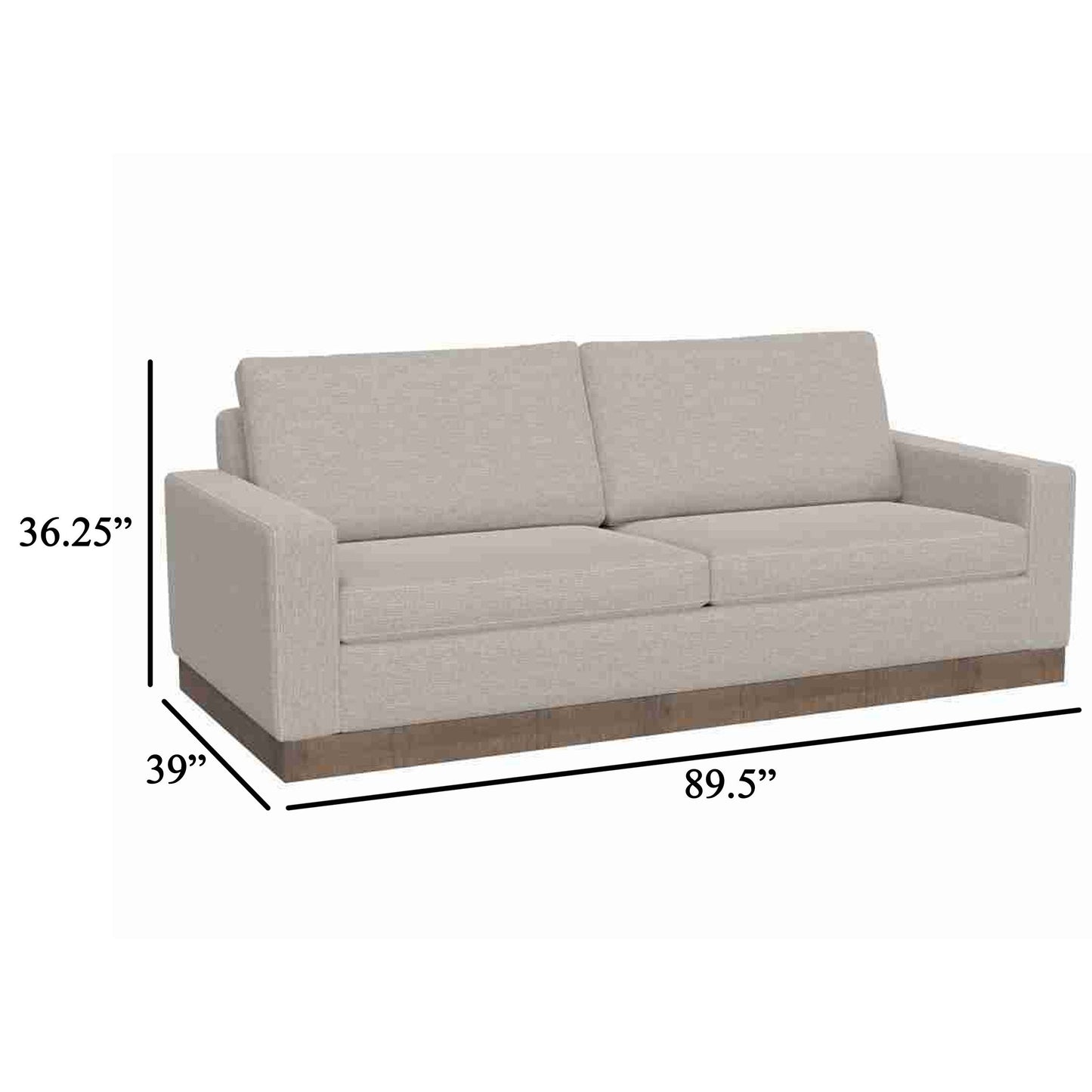 Jeni Sofa, 2 Throw Pillows, Modern 90 Inch Oyster Beige Polyester Seat