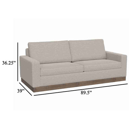Jeni Sofa, 2 Throw Pillows, Modern 90 Inch Oyster Beige Polyester Seat
