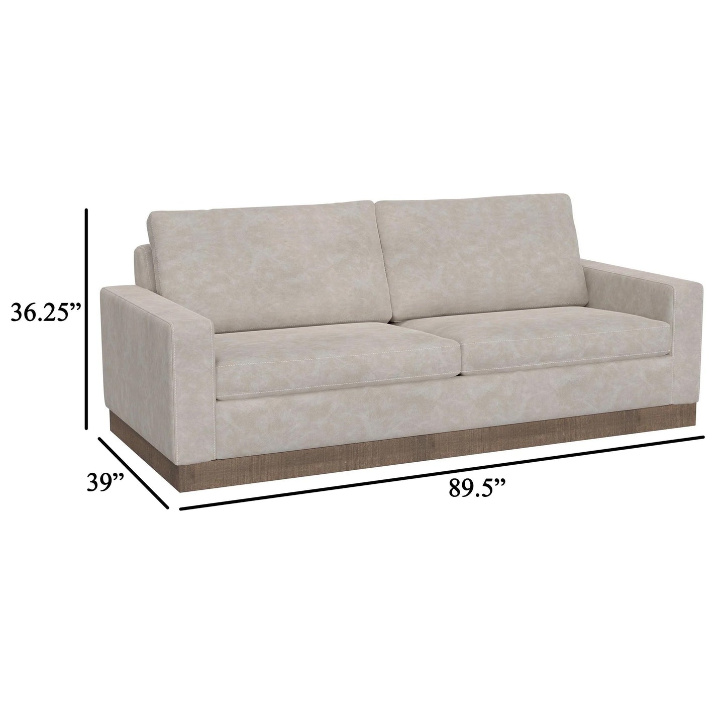Jeni Sofa, 2 Throw Pillows, Modern 90 Inch Oyster Gray Faux Leather