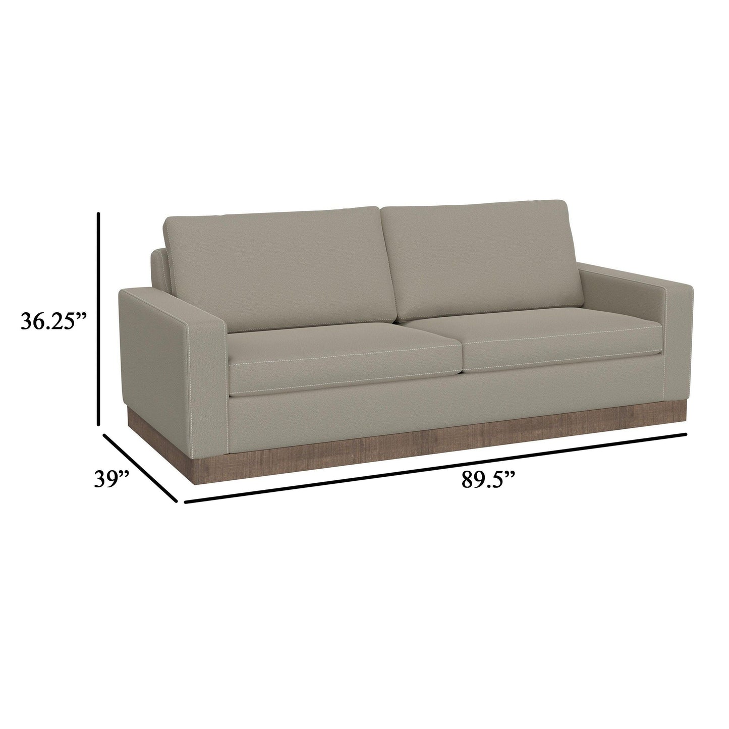Jeni Sofa, 2 Throw Pillows, Modern 90 Inch, Almond Gray Polyester Seat