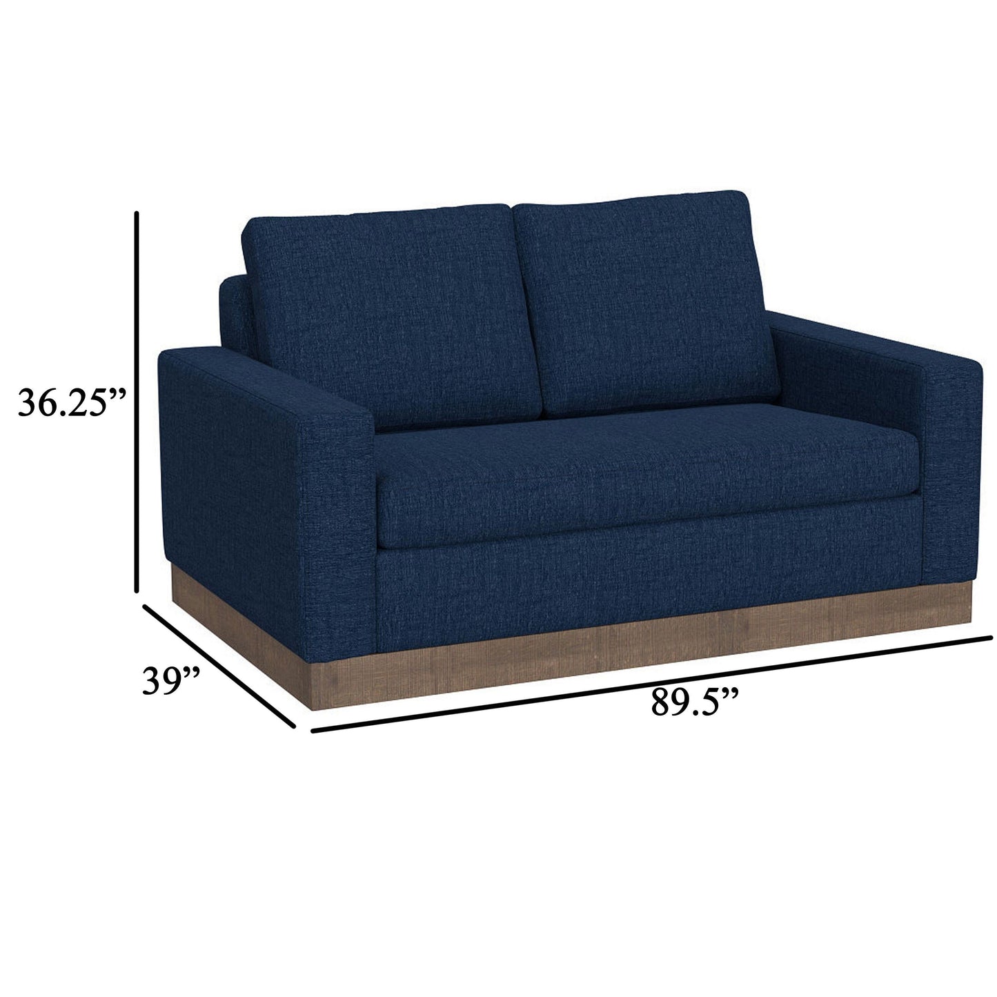 Jeni Sofa, 2 Throw Pillows, Modern 90 Inch, Midnight Blue Polyester