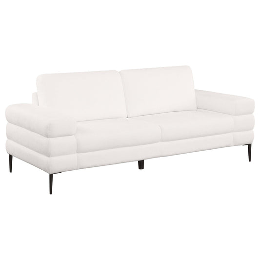 Jese Sofa, 83 Inch, Ivory White Fabric, Modern Style Track Armrests