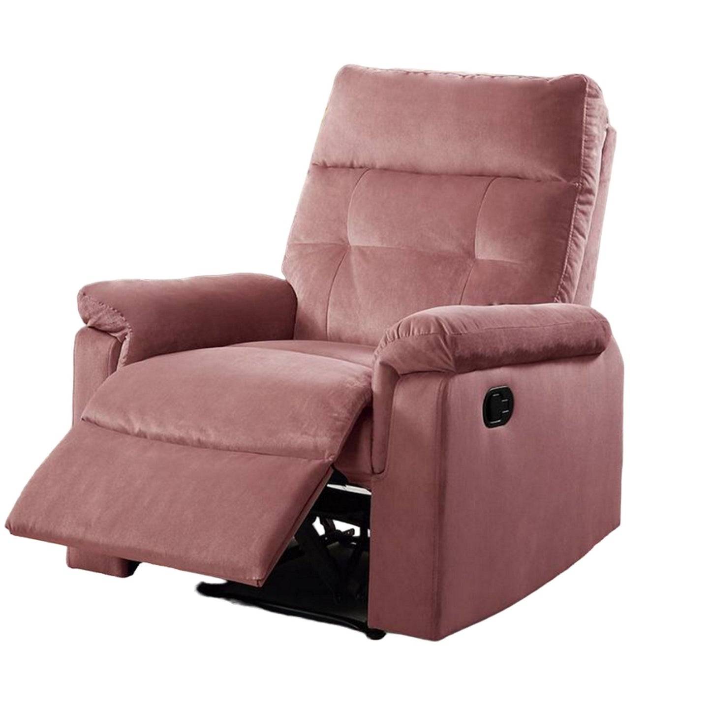 Jessy Manual Recliner Chair, Tufted Cushioned Rose Pink Velvet