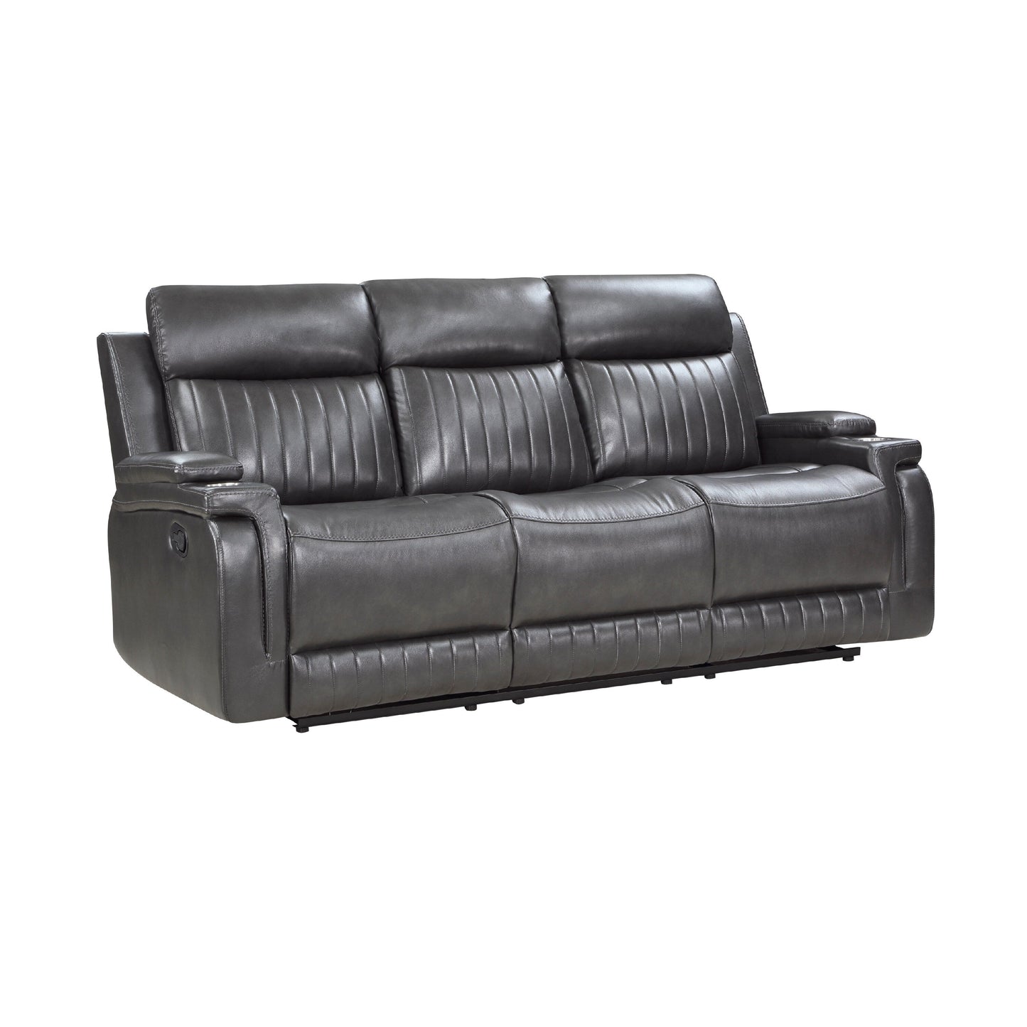 Jolo Manual Recliner Sofa, Drop Table, 82 Inch, Gray Faux Leather