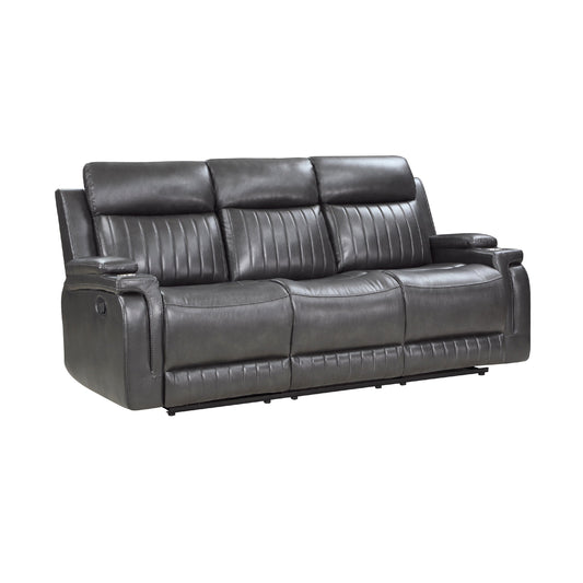 Jolo Manual Recliner Sofa, Drop Table, 82 Inch, Gray Faux Leather