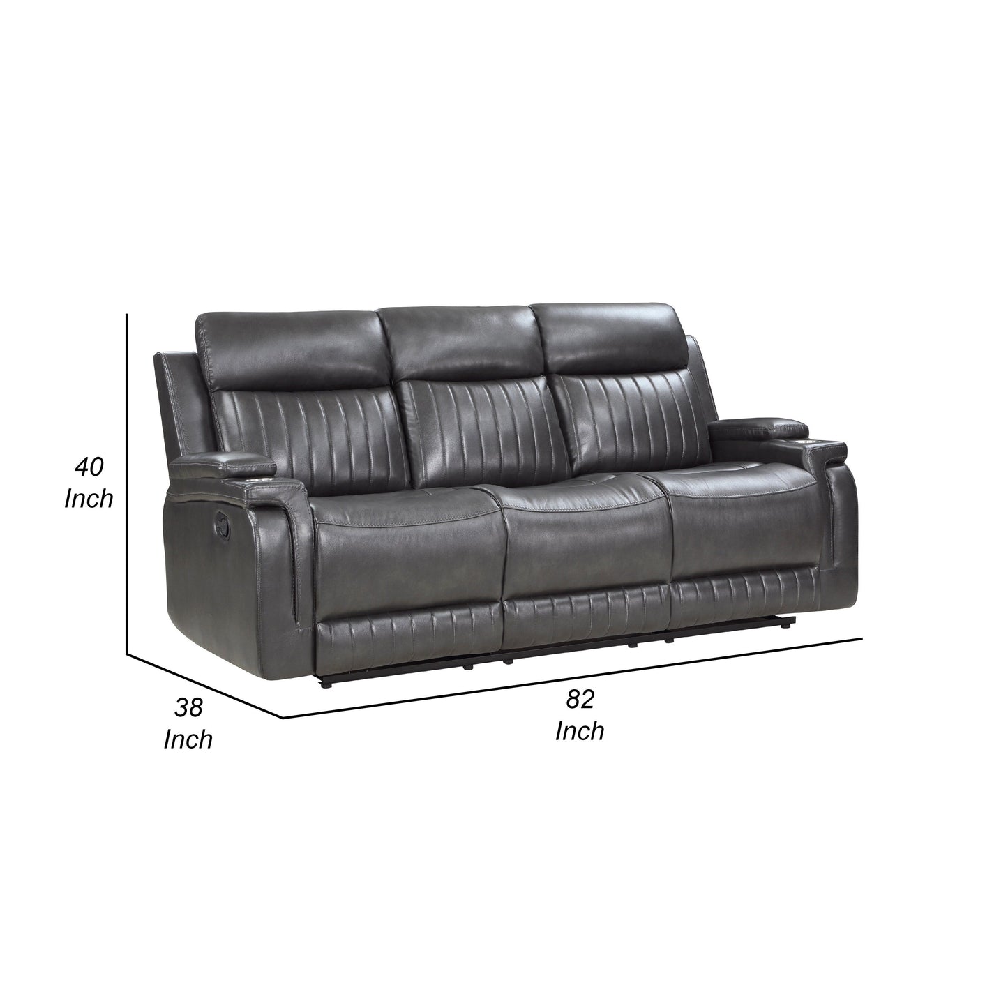 Jolo Manual Recliner Sofa, Drop Table, 82 Inch, Gray Faux Leather