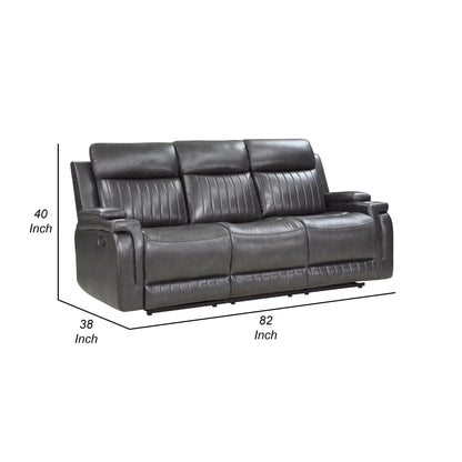 Jolo Manual Recliner Sofa, Drop Table, 82 Inch, Gray Faux Leather