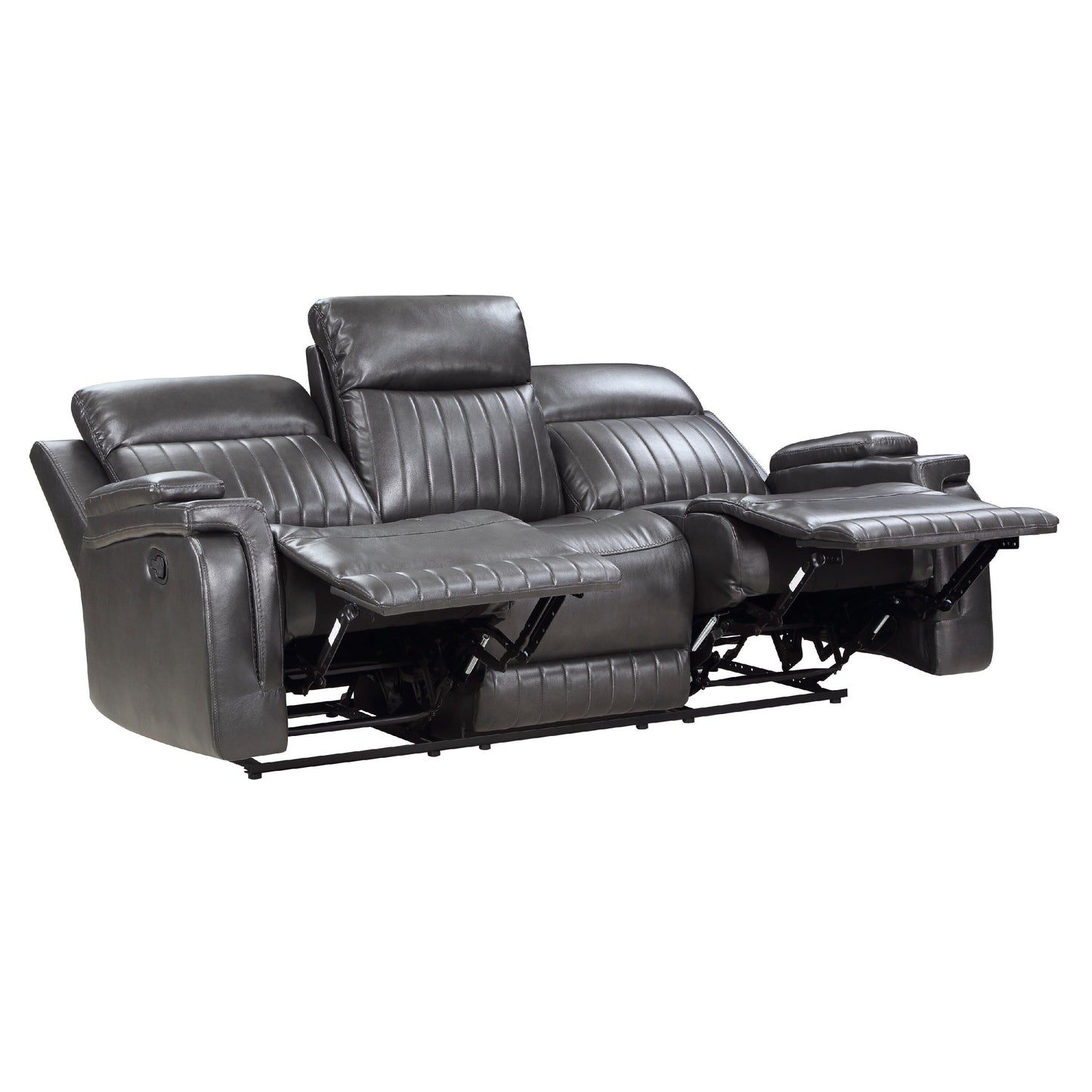 Jolo Manual Recliner Sofa, Drop Table, 82 Inch, Gray Faux Leather