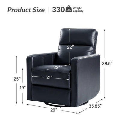 Josefa Modern Genuine Leather Swivel Rocker Recliner by Hulala Home