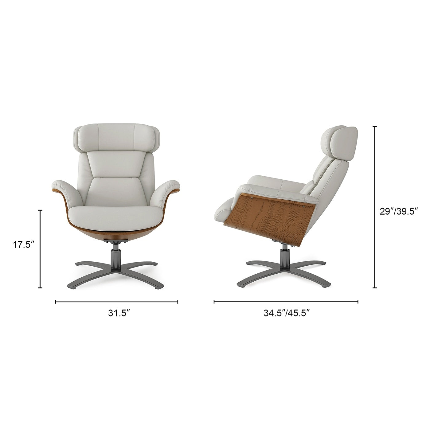 Jovan 31.5 Curved Wood Genuine Leather Recliner Lounge Chair