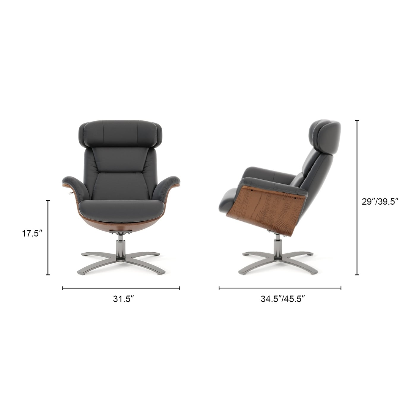 Jovan 31.5 Curved Wood Genuine Leather Recliner Lounge Chair