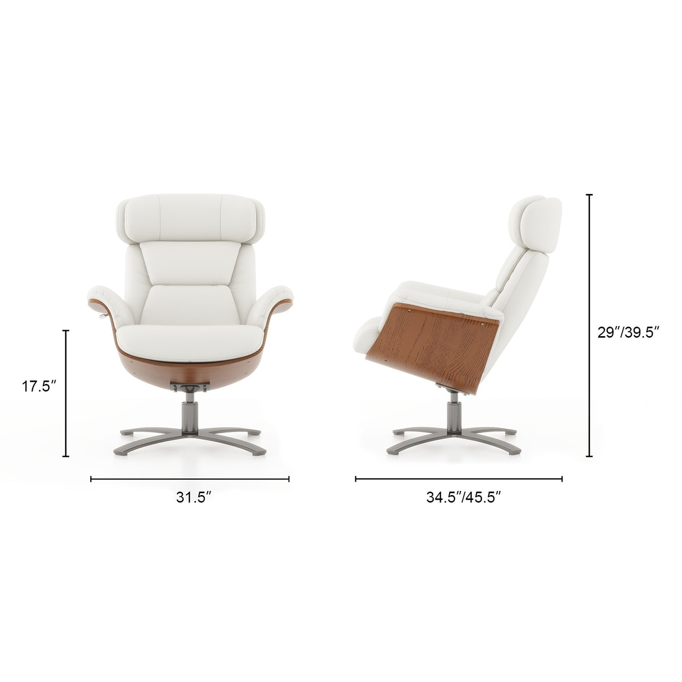 Jovan 31.5 Curved Wood Genuine Leather Recliner Lounge Chair