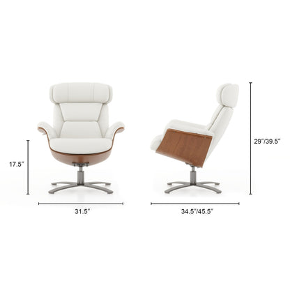 Jovan 31.5 Curved Wood Genuine Leather Recliner Lounge Chair