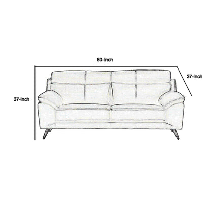 Justin Sofa, Black Top Grain Leather, Foam Cushions, Steel Legs, 80 Inch