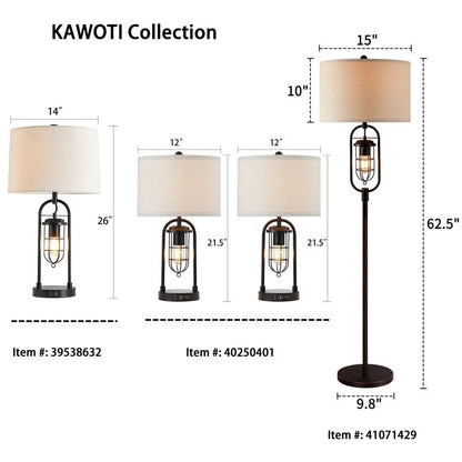 KAWOTI 21.5 inch Table Lamp Set with Night Light and USB Ports, Bulbs