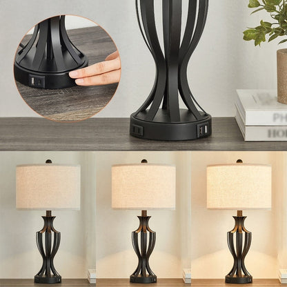 KAWOTI 23 Touch Control Table Lamp Set with Bulbs, USB Port(set of 2) - W12 * H23.25