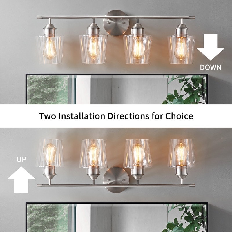 KAWOTI 4-Light Dimmable Metal Bathroom Vanity Light with Glass Shade