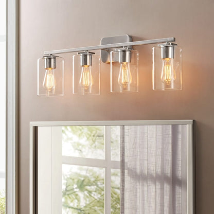 KAWOTI 29inch 4-Light Modern Bathroom Vanity Light with Clear Glass Shades