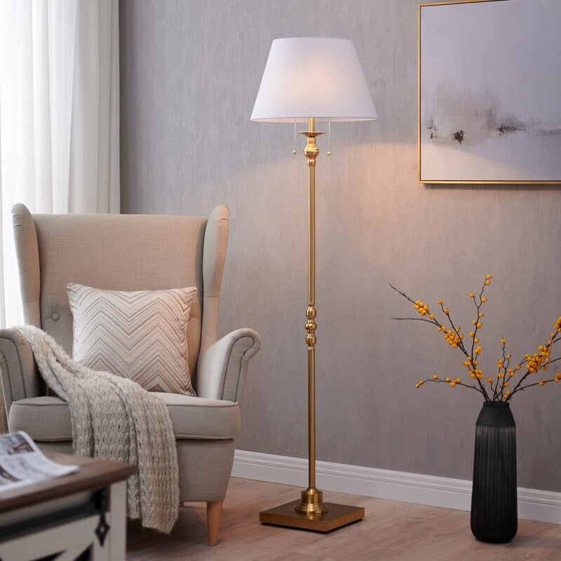 KAWOTI 60.5'' 2-Light Floor Lamp with Empire Fabric Shade