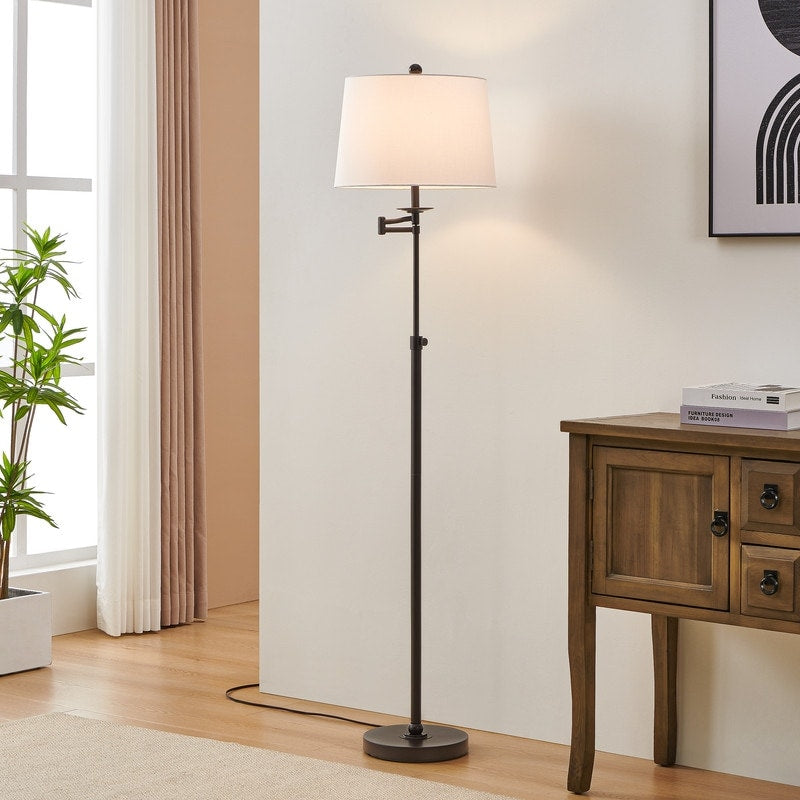 KAWOTI 64.5 inch Adjustable Height Swing Arm Floor Lamp with Shade