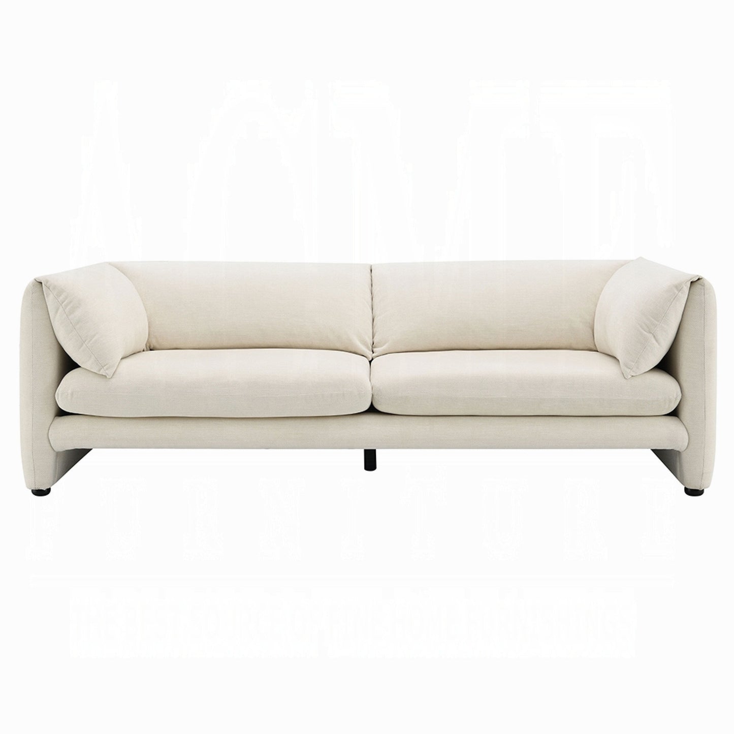 Kami Sofa, Slim Minimalist Pillow Armrests, Modern Ivory Linen 89 Inch
