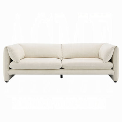 Kami Sofa, Slim Minimalist Pillow Armrests, Modern Ivory Linen 89 Inch