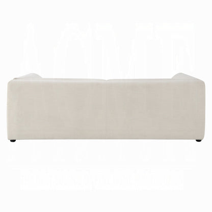 Kami Sofa, Slim Minimalist Pillow Armrests, Modern Ivory Linen 89 Inch