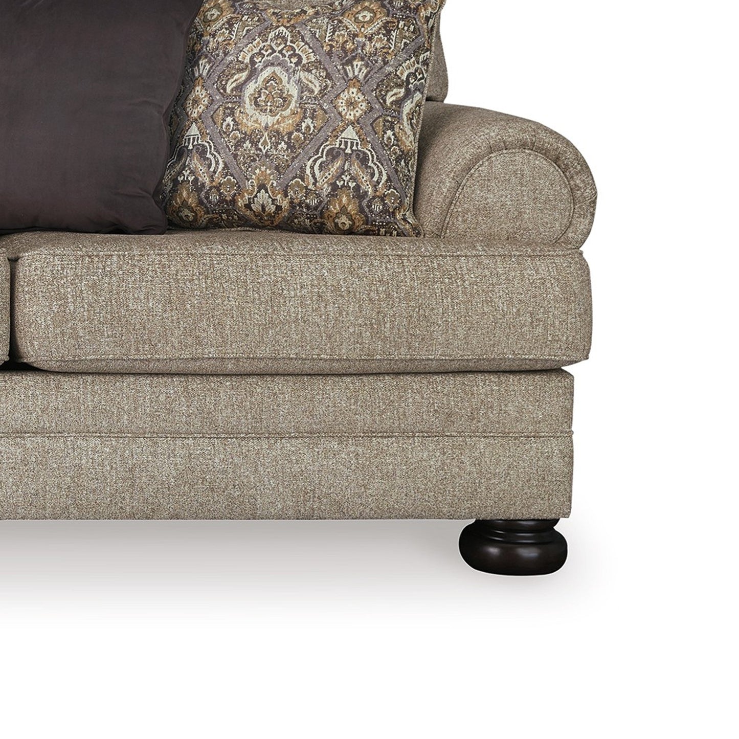 Kana Sofa, 5 Accent Throw Pillows, 100 Inch Classic Brown Polyester