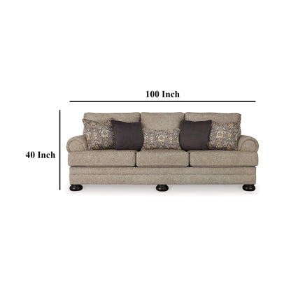 Kana Sofa, 5 Accent Throw Pillows, 100 Inch Classic Brown Polyester