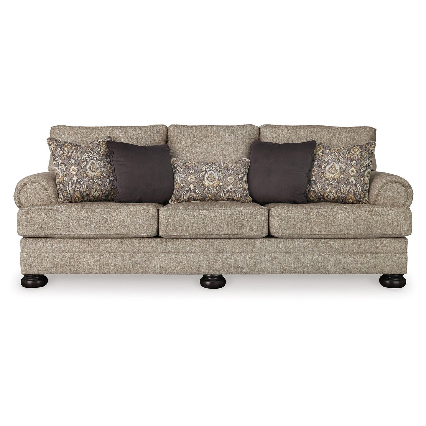 Kana Sofa, 5 Accent Throw Pillows, 100 Inch Classic Brown Polyester