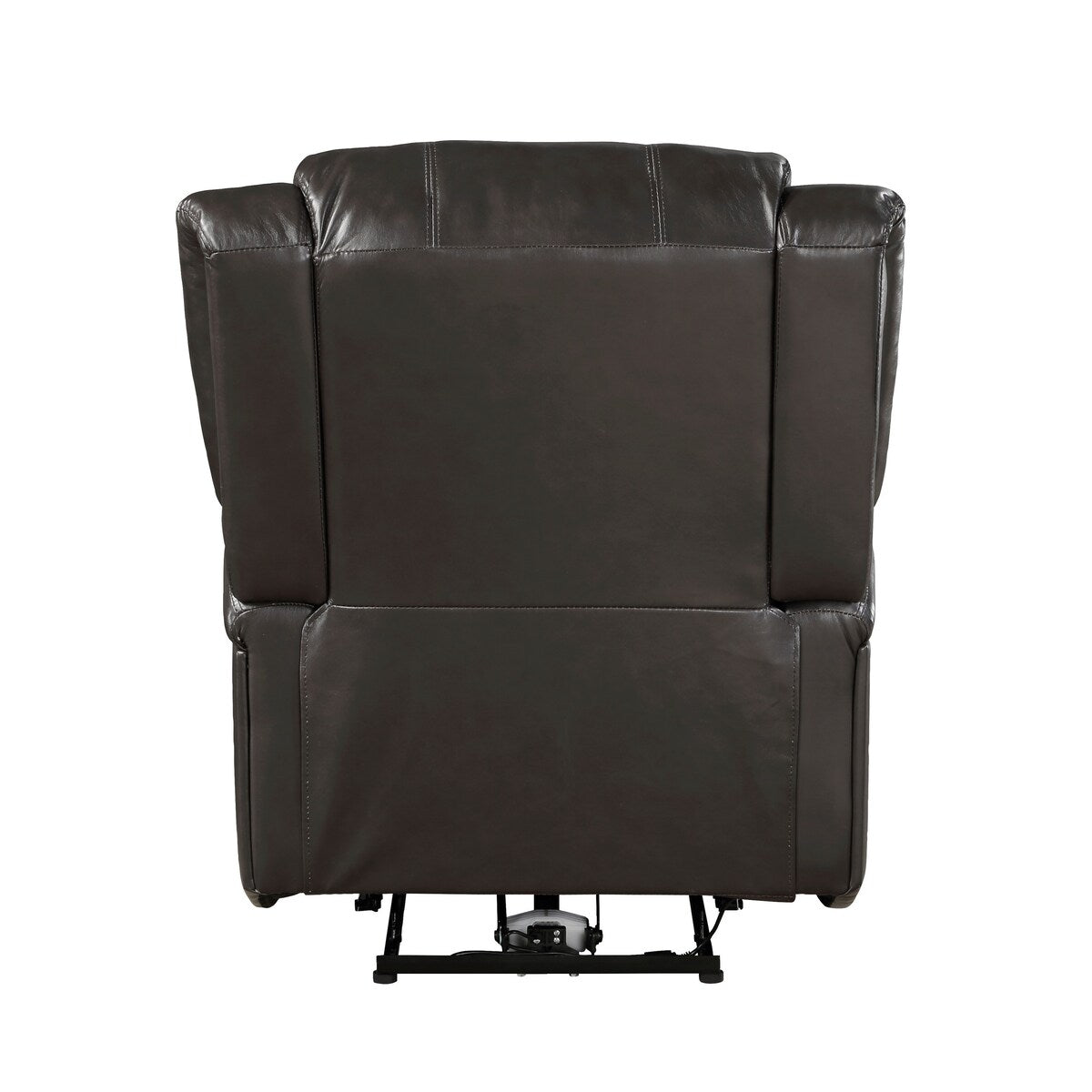 Karena 38 Inch Power Reclining Accent Chair, Brown Faux Leather, Solid Wood
