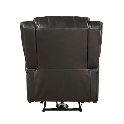 Karena 38 Inch Power Reclining Accent Chair, Brown Faux Leather, Solid Wood