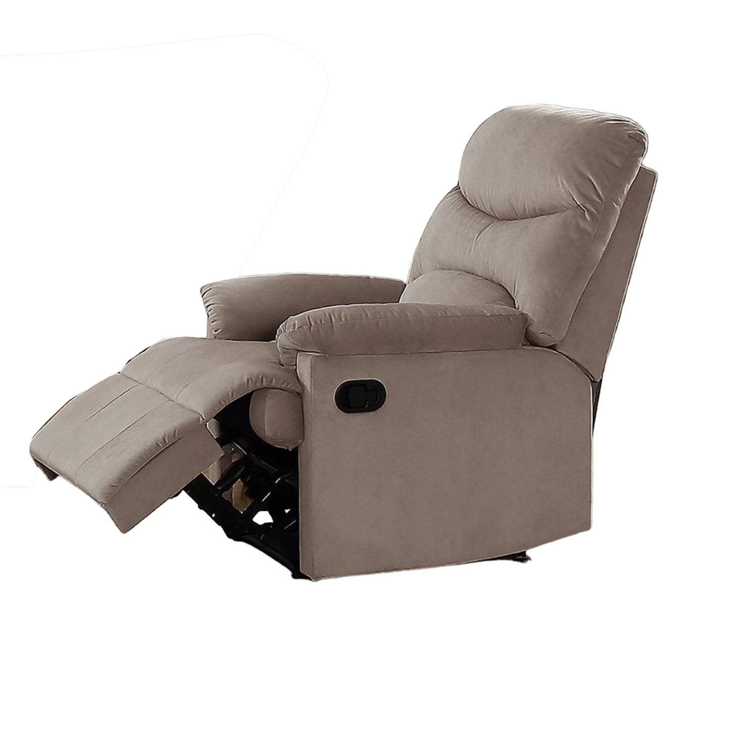 Karry Manual Recliner Chair, Plush Light Brown Velvet, Solid Wood