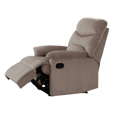 Karry Manual Recliner Chair, Plush Light Brown Velvet, Solid Wood