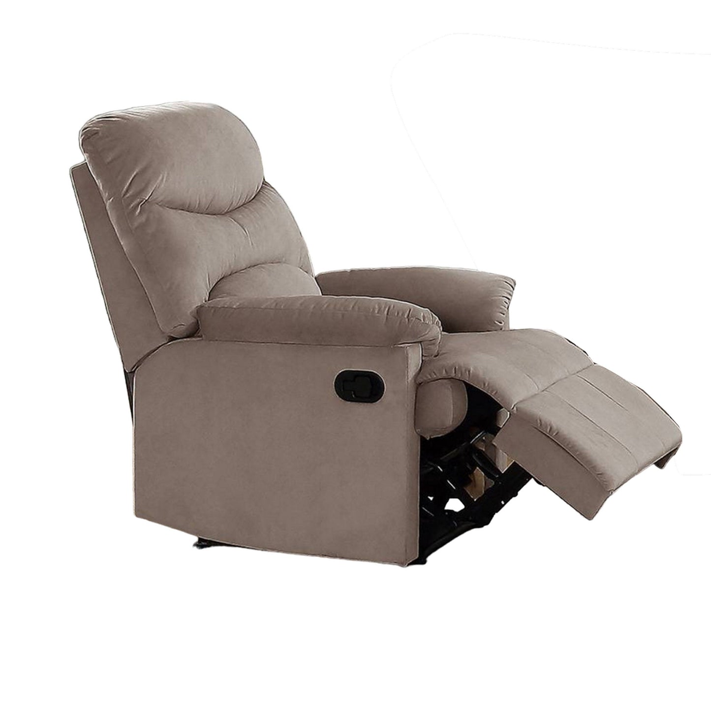 Karry Manual Recliner Chair, Plush Light Brown Velvet, Solid Wood